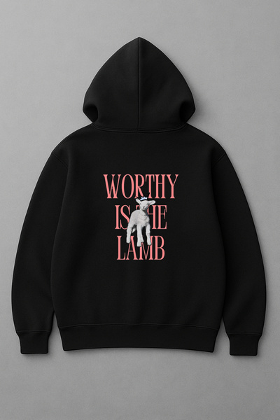 LORVEX Φούτερ με στάμπα στην πλάτη  "Worthy Is The Lamb " σε μεγάλο μέγεθος