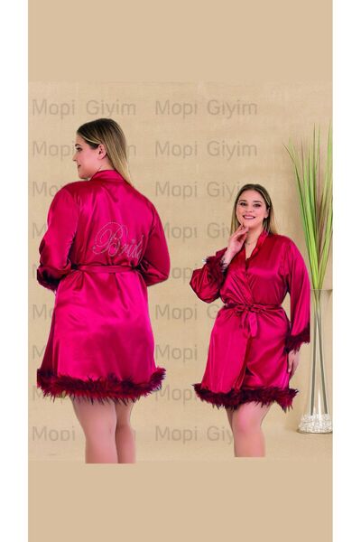 MOPİ Satin Feathered Bride Written Premium Dressing Gown-Comfortable & Stylish