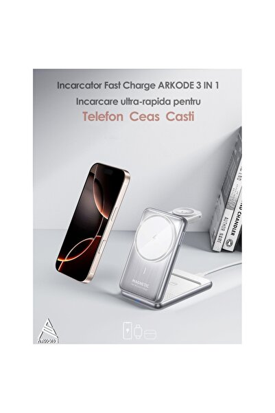 ArKode™ Încărcător wireless Magsafe generația a 2-a, protocol de încărcare QI2, încărcător rapid 3 în 1 de 25W