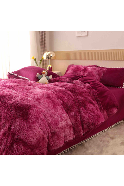 JOJO HOME Cocolino Super Fluffy Bedding Set, Fluffy Model, 6 Pieces, Double Bed, Burgundy Multicolor