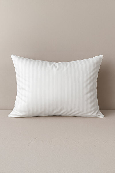 Setekshome Kırık Beyaz Çizgili Pamuk Saten Yastık Kılıfı