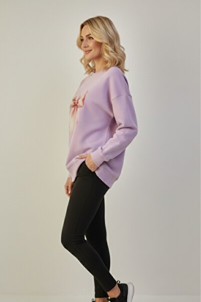 KOZİA OUTDOORS Γυναικείο φούτερ oversize με λαιμόκοψη ποδηλάτου και σχέδιο φι...