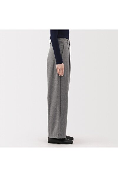 Muji Stretch Brushed Pleated Wide Pants