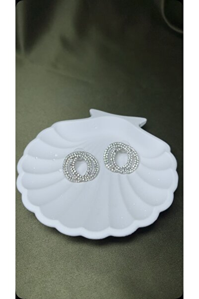 zircon stone Yuvarlak iç içe geçme halkalar üzeri zirkon taşlı Silver küpe
