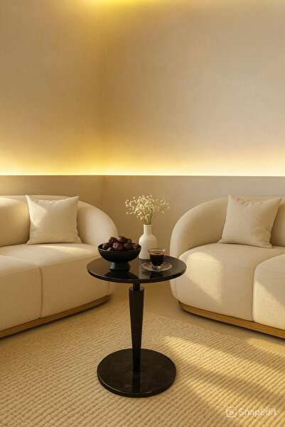 private house Modern coffee table, black stainless steel, black glass top, marble base