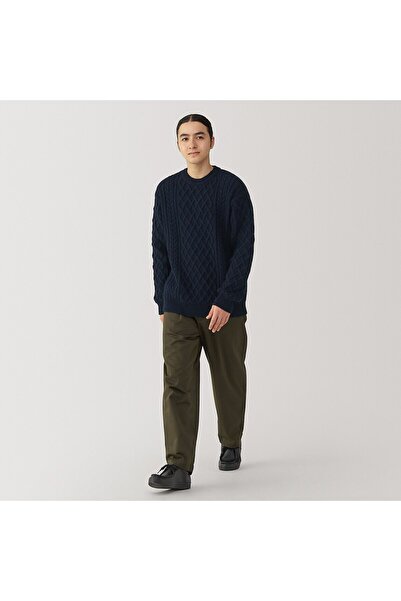 Muji Andes Wool Cable Stitch Crew Neck Long Sleeves Sweater