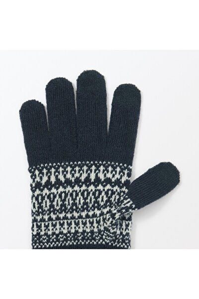 Muji Wool Blended Backside Brushed Touchscreen Gloves (Patterned)