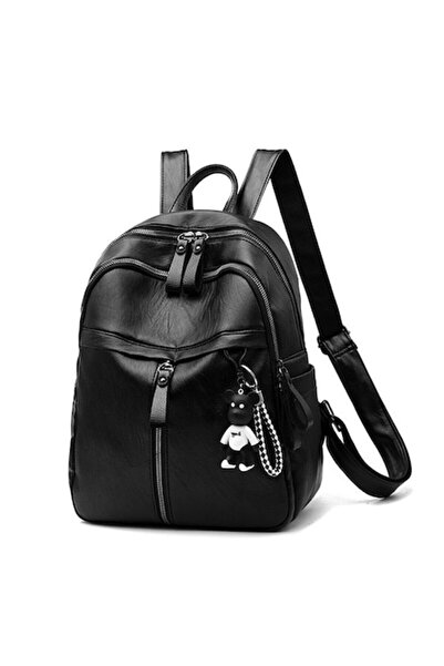 OEM Rucsac dama, cu maner fix si bretele reglabile, piele ecologica, cu pandativ ursulet, compartimente