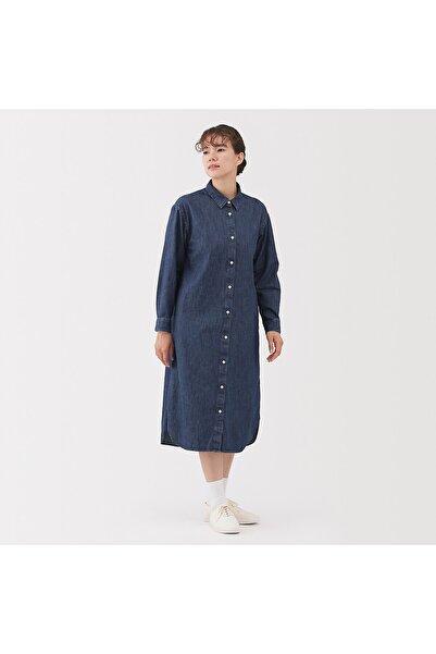 Muji Washed Denim Long Sleeve Shirt Dress
