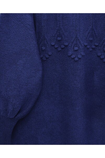 Modamorfo Μαλακό πλεκτό τούνικ με στρογγυλή λαιμόκοψη με λεπτομέρεια από κορδέλα και πομπόν - Ναυτικό