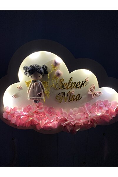 Pırıltılı Dizaynlar Pembe Ortanca Çiçekli Bulut Kapı Süsü