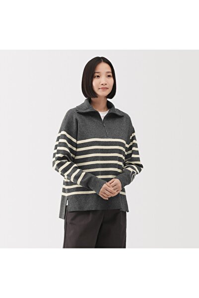 Muji سترة ميلانو مضلعة بنصف سحاب قابلة للغسل