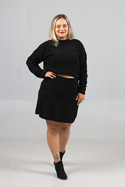 Truva XXL Standard and Plus Size Black Knitwear Skirt Sweater Set - Newest Fashion