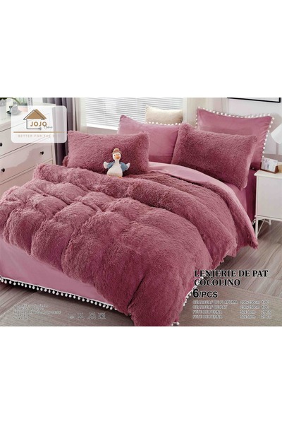 JOJO HOME Cocolino Super Fluffy Bedding Set, Fluffy Model, 6 Pieces, Double Bed, Dark Pink