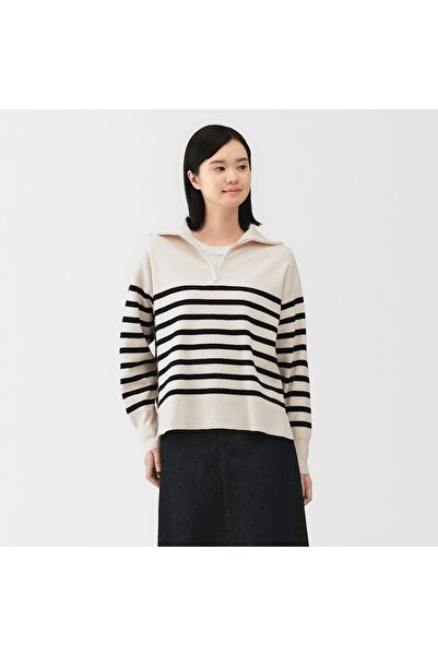 Muji سترة ميلانو مضلعة بنصف سحاب قابلة للغسل