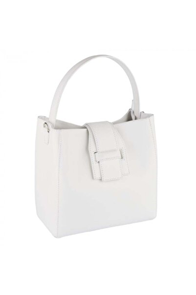 AZZURA Geantă Bailley, piele naturală, albă, 8057