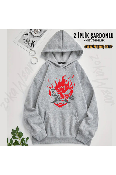 ZOKAWEAR Φούτερ με κουκούλα με στάμπα Cyberpunk Samurai Design (2 νήματα)