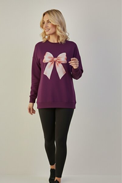 KOZİA OUTDOORS Γυναικείο φούτερ oversize με λαιμόκοψη ποδηλάτου και σχέδιο φι...