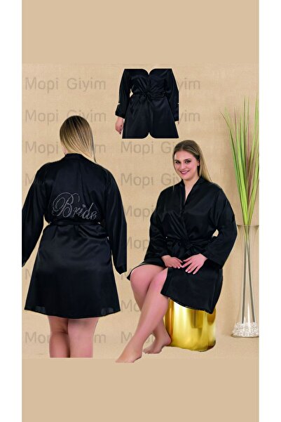 MOPİ روب زفاف فاخر من الساتان مع كتابة - مريح وأنيق