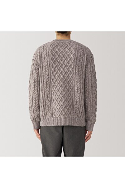 Muji Andes Wool Cable Stitch Crew Neck Long Sleeves Sweater