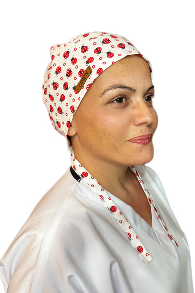 Çimen Butikk Pamuklu Poplin Cerrahi Bone Uğur Böceği Desenli ve Ayarlanabilir...