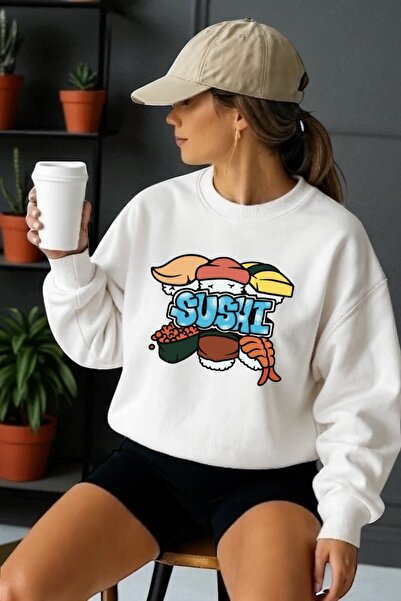 ArtYus Mânecă lungă unisex Sushi Transfer cu imprimeu guler rotund piese Swea...