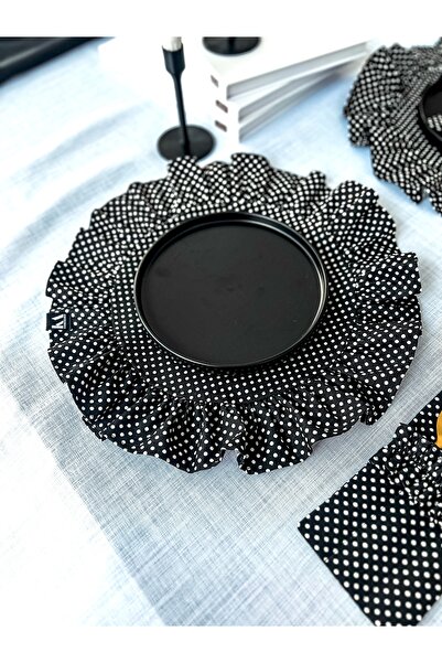 KaiAtelier 1 ADET Dottie Puantiye Keten Fırfırlı Yuvarlak Supla / Amerikan Servis