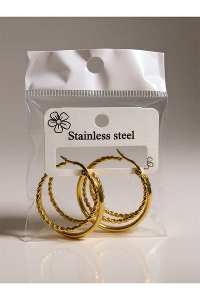 Kokoş HALKA KÜPE 2li DETAY ÇELİK GOLD