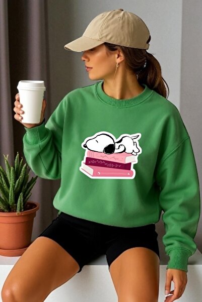 ArtYus Φούτερ Unisex με μακρύ μανίκι Snoopy Books Transfer με τύπωμα με λαιμό...