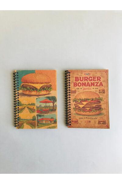Pridas Hambuger Themed Vintage Unlined 2-Piece A6 Kraft Notebook Set