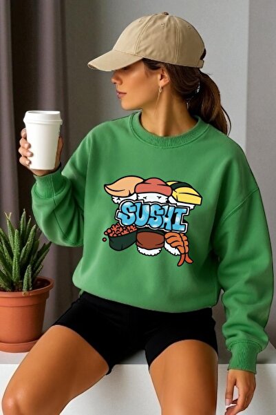 ArtYus Mânecă lungă unisex Sushi Transfer cu imprimeu guler rotund piese Swea...