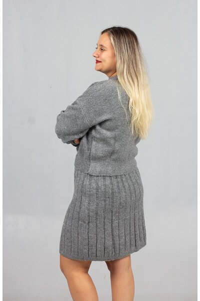 Truva XXL Sophisticated Dark Gray Knitwear Set | Noble Skirt Sweater Combination up to Size 46