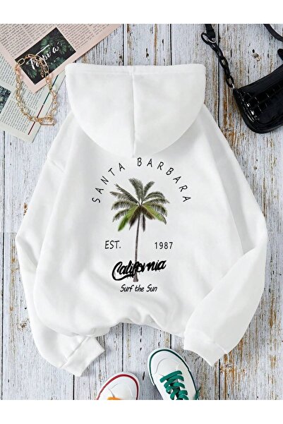 OVER HEAD سويت شيرت هوديي مطبوع عليه 3 خيوط من سانتا باربرا للسيدات