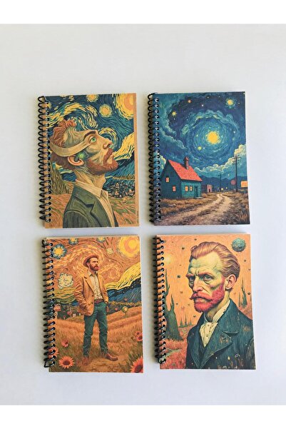 Pridas Van Gogh Temalı Vintage Çizgisiz 4lü A6 Kraft Defter Seti