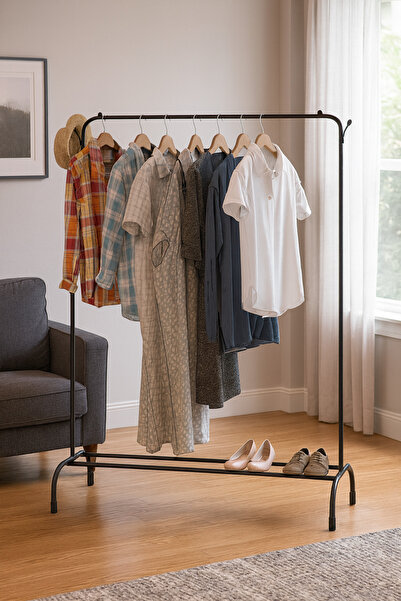 Golden Bark علاقة و ستاند ملابس معدني مع رف سفلي لتخزين الأحذية والصناديق تنا...