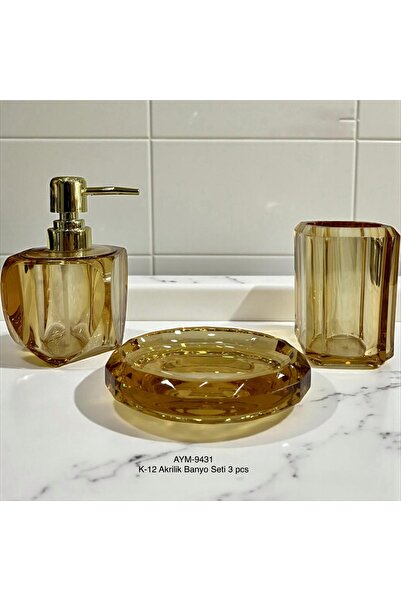 Hinora Kristal Model PLASTİK AKRİLİK Sabunluk Seti 3 Parça (Oval Katı Sabunlu...