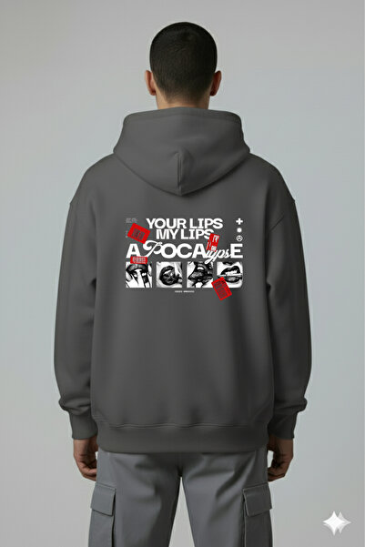 LORVEX Lips Back Digital Printing Oversize pentru bărbați Swea tricou