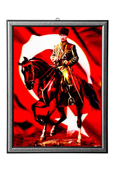 İZMİR ASKERİ MALZEME 5d recine elmas boyama 180° hareketli at ustunde ataturk cerceveli tablo resim