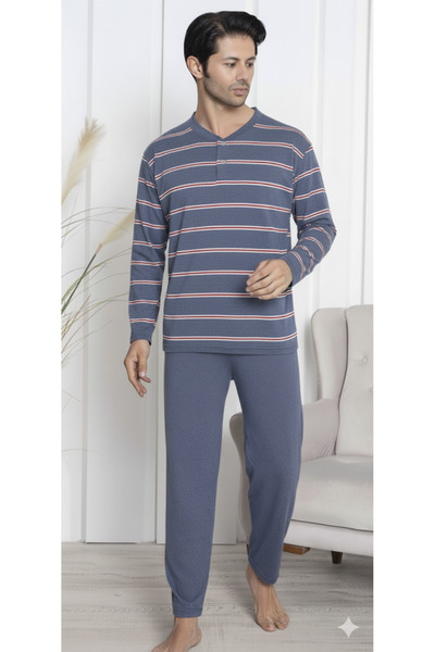 embody Men's cotton long pyjamas, men's cotton long pyjamas, batal large size grey/blue 16184