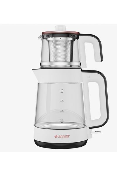 woodhub Beyaz LED ışıklı cam kettle, pratik ve şık su ısıtıcı