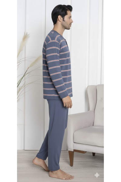 embody Men's cotton long pyjamas, men's cotton long pyjamas, batal large size grey/blue 16184