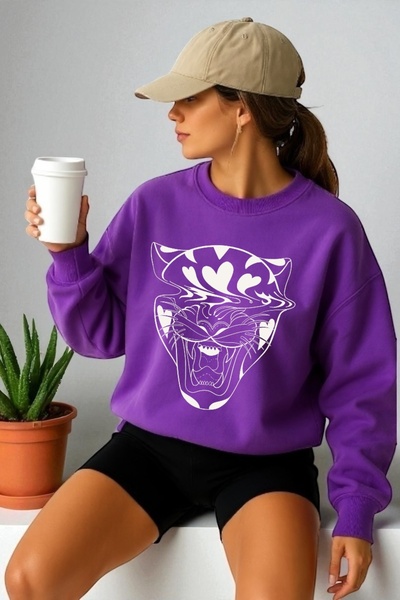 ArtYus Tricou unisex cu mânecă lungă Tiger Transfer cu imprimeu guler rotund ...