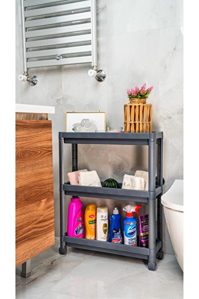 Minty Life Vesken Shelving Unit with Wheels 3-Tier Bathroom Shelf Kitchen Shelf Organizer (Grey-Anthracite)
