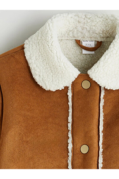 LC Waikiki Lcw Kids Brown Fur Collar Suede Girls' Coat