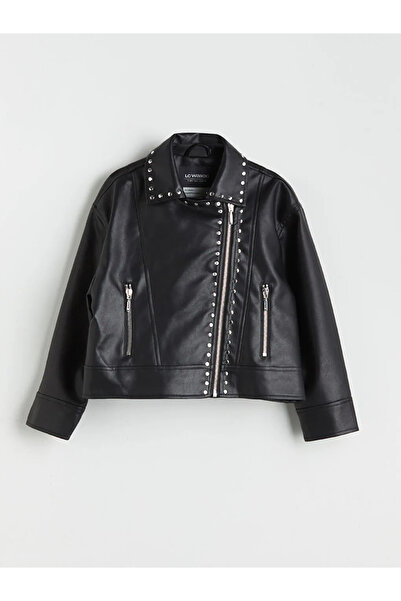 LC Waikiki Lcw Kids Black Leather Look Girls Coat