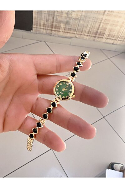LOOQ Vintage Zircon Stone Detailed Stylish Minimal Women's Wristwatch