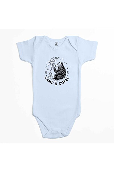 CrowsGate Camp Coffe Bear Blue Color Baby Bodysuit