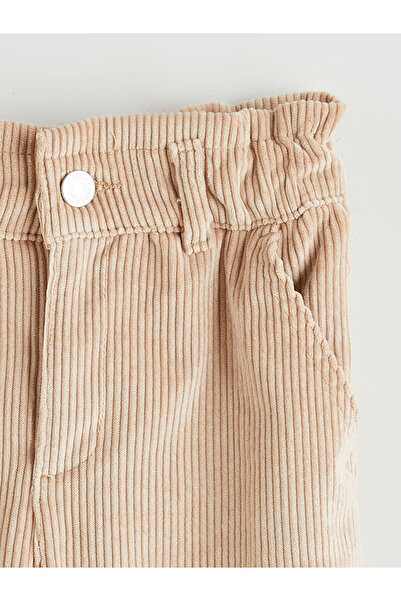 LC Waikiki Bej Beli Lastikli Kadife Kız Çocuk Pantolon