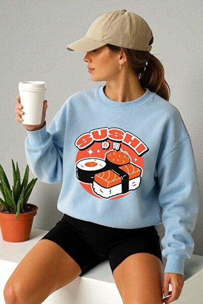 ArtYus Mânecă lungă unisex Sushi Transfer cu imprimeu guler rotund piese Swea...