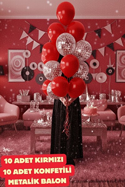 Baloncu Nene Kırmızı Balon ve Gümüş Konfetili 20 Adet Balon Kırmızı Balon Par...